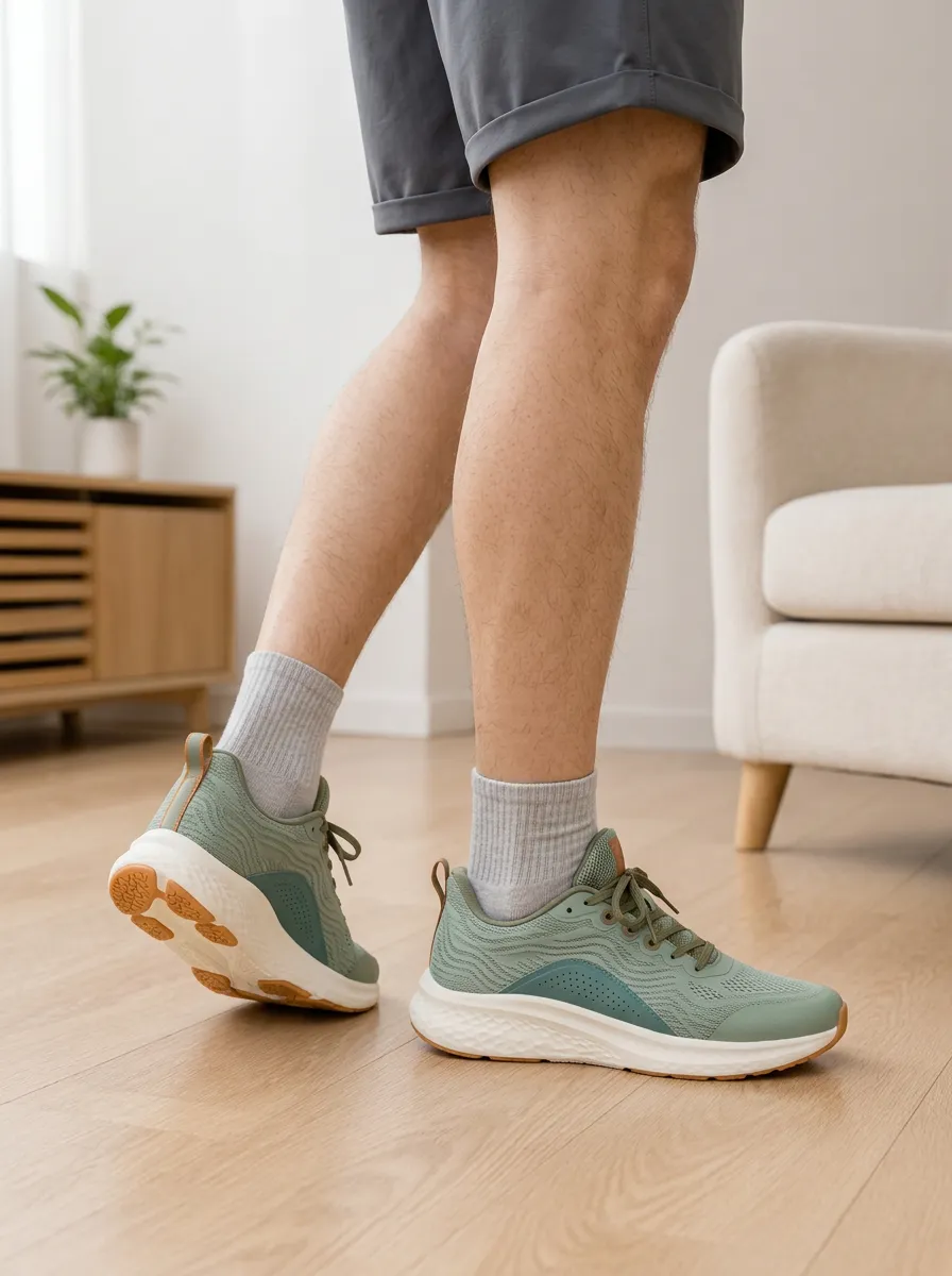 Men's Casual Sporty Sage Green Wavy Pattern Printed Sneakers
