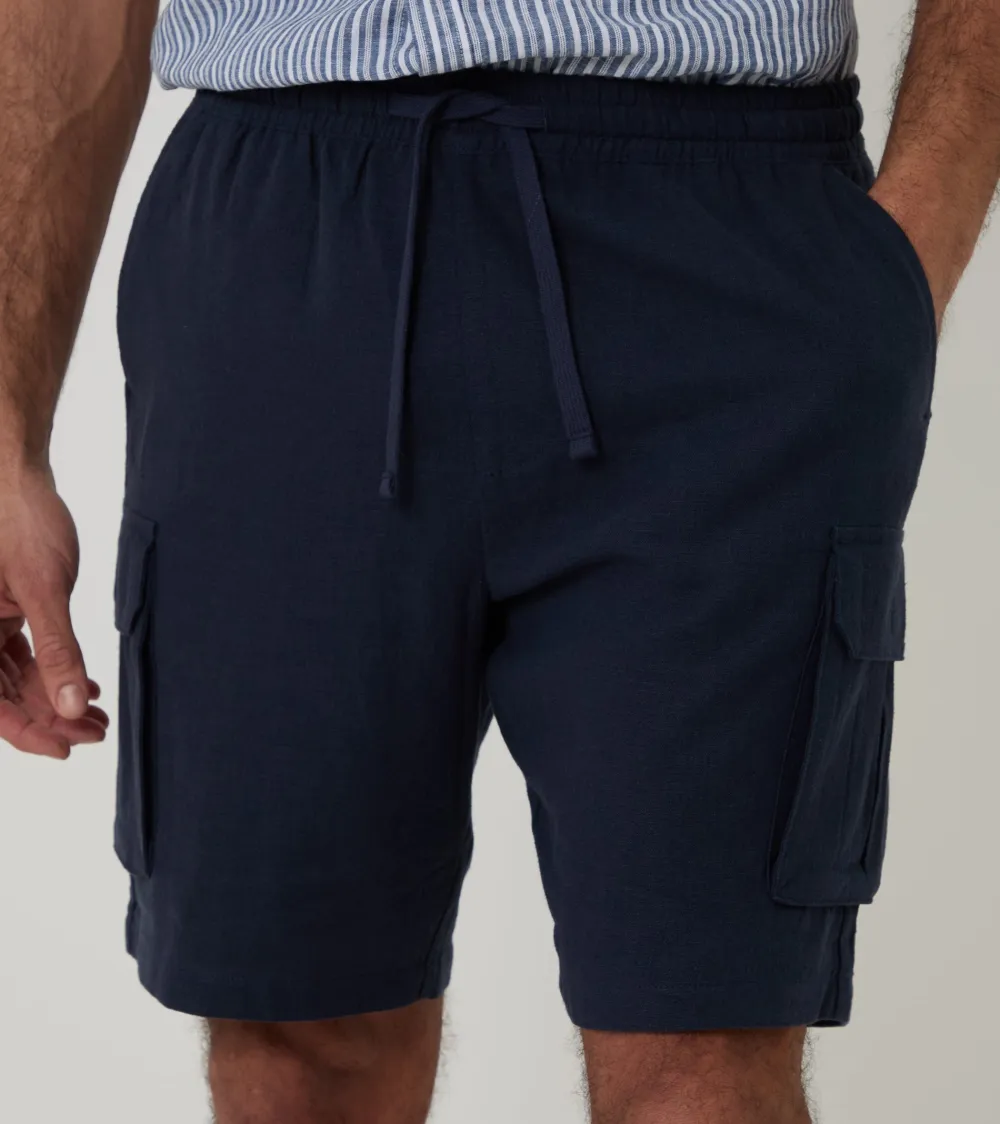 Men's Navy Linen Blend Cargo Shorts