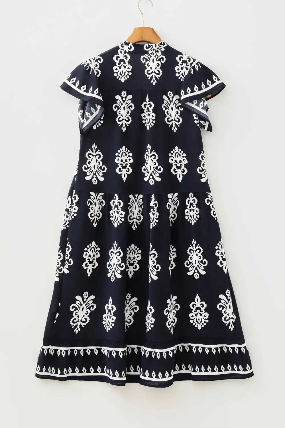 Printed Split Neck Short Sleeve Midi Dress