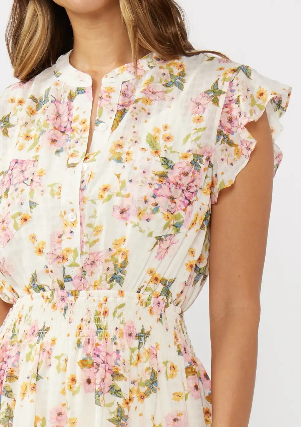 Half Button Floral Dress