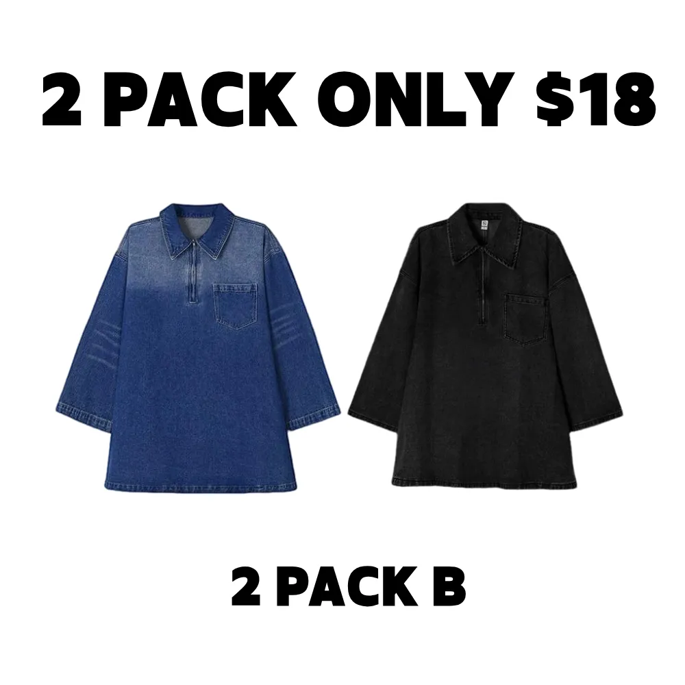 🔥 Loose Fit Denim Dress 👖 Vintage Blue Half-Zip | BF Fall Daily Must-Have 💰