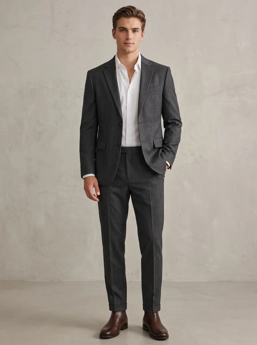 Men's Formal Business Charcoal Grey Solid Color Tailored Suit