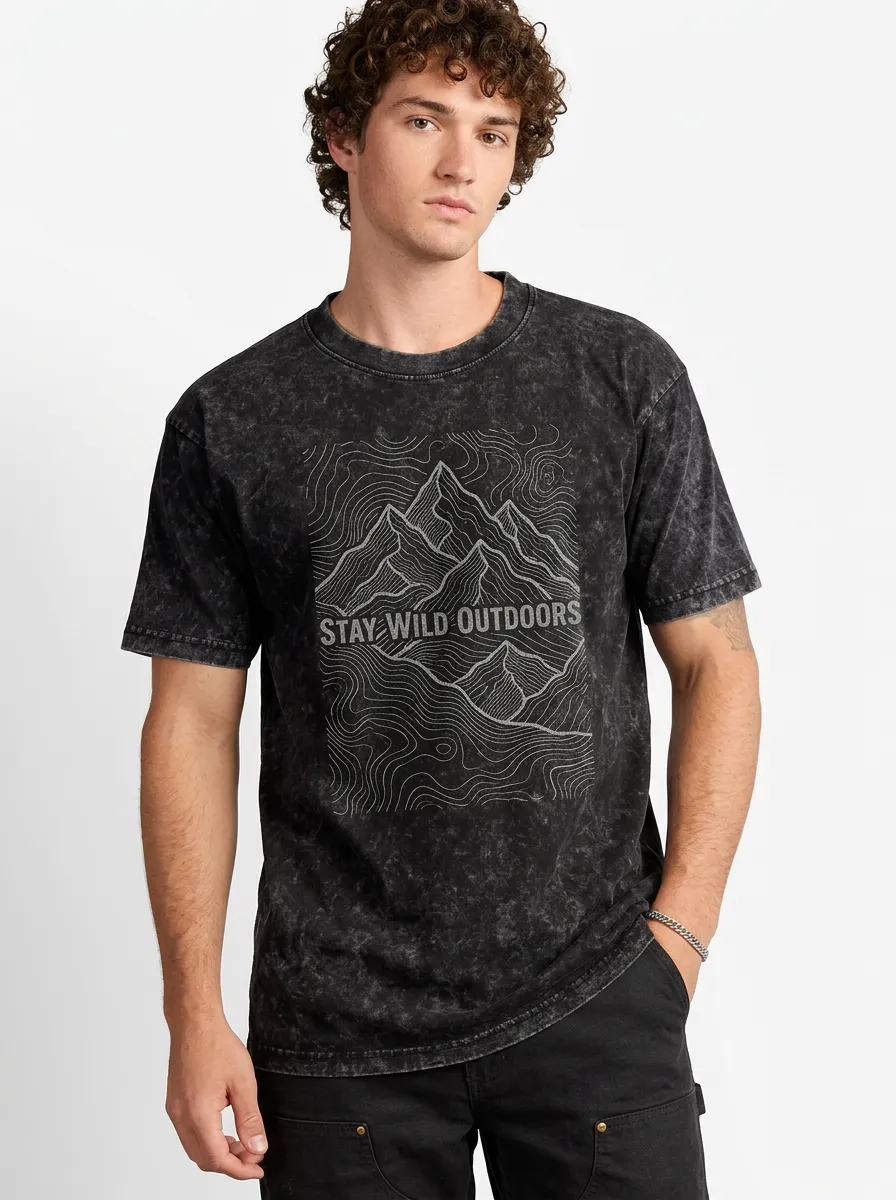 Men's Nature Hiking Lover Stay Wild Outdoors Mountain Printed T-shirt
