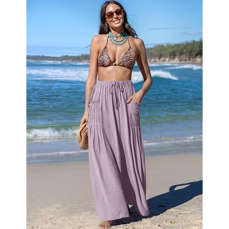 Women Linen Palazzo Pants Loose Fit Boho Wide Leg Summer Lounge Trousers Plus Size Drawstring Waist Casual Beach Travel Vacation Outfits woman wide leg pant