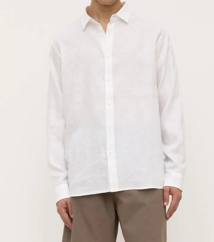 White Everyday Linen Button-Up Shirt