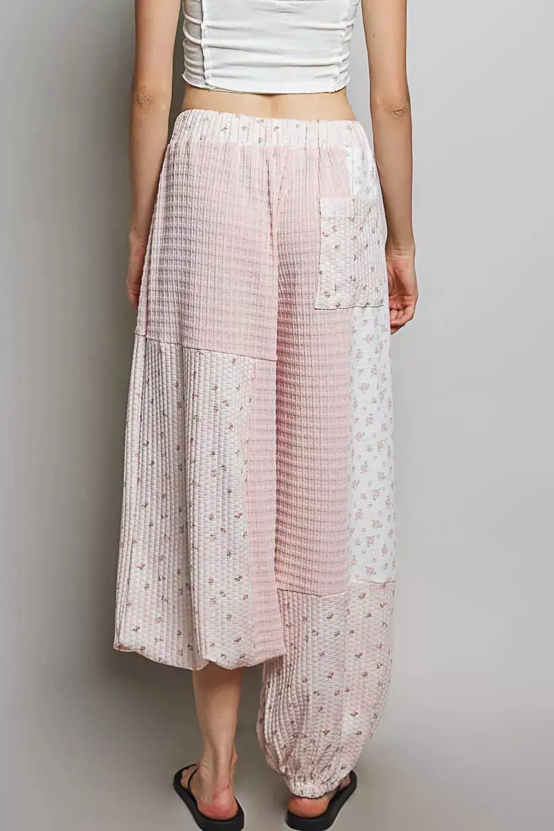 Classic Patchwork Mixed Knit Wide Leg Pants