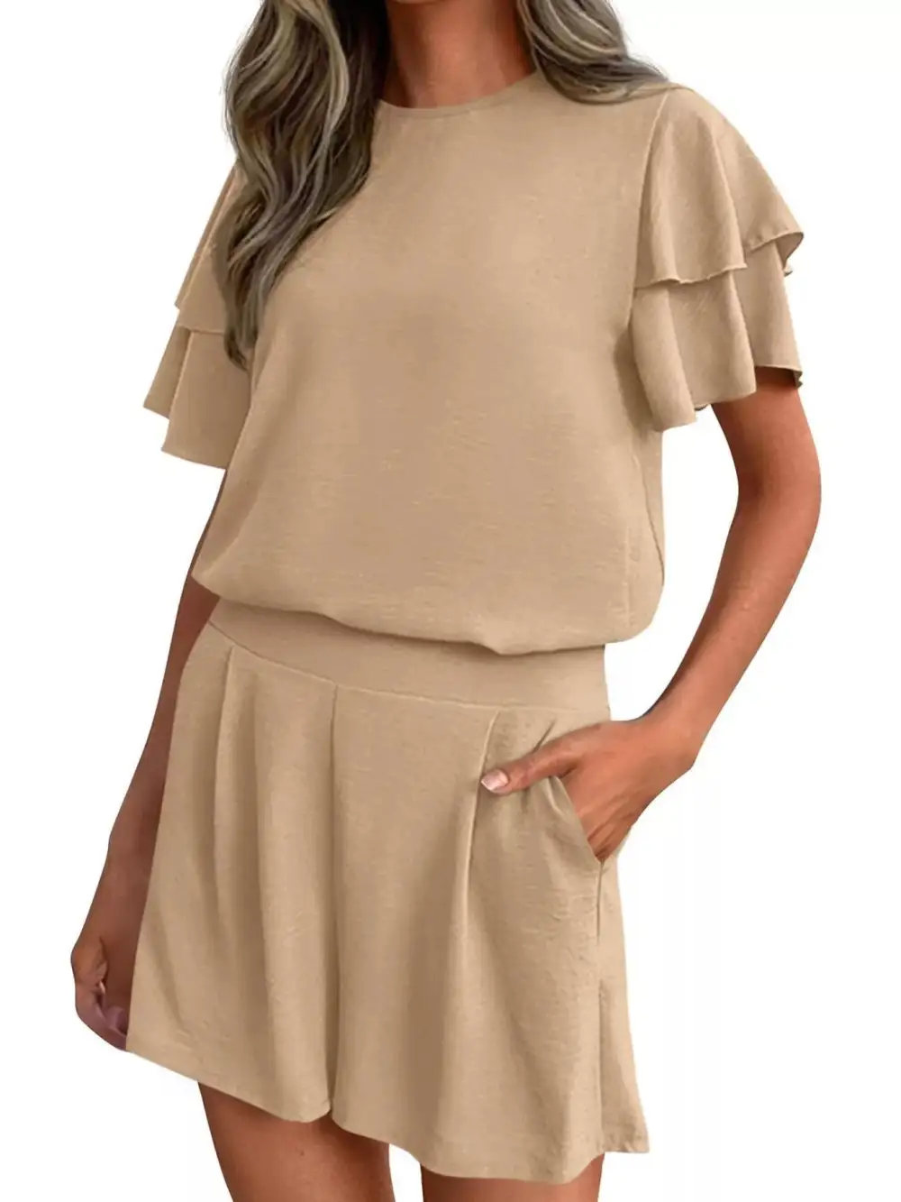 Ruffle Sleeve Top and Shorts Two-piece Set Everyday Look