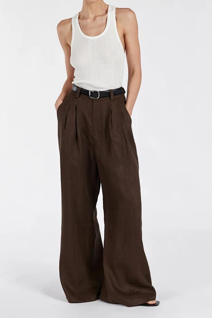 BITTER CHOC LINEN PANT