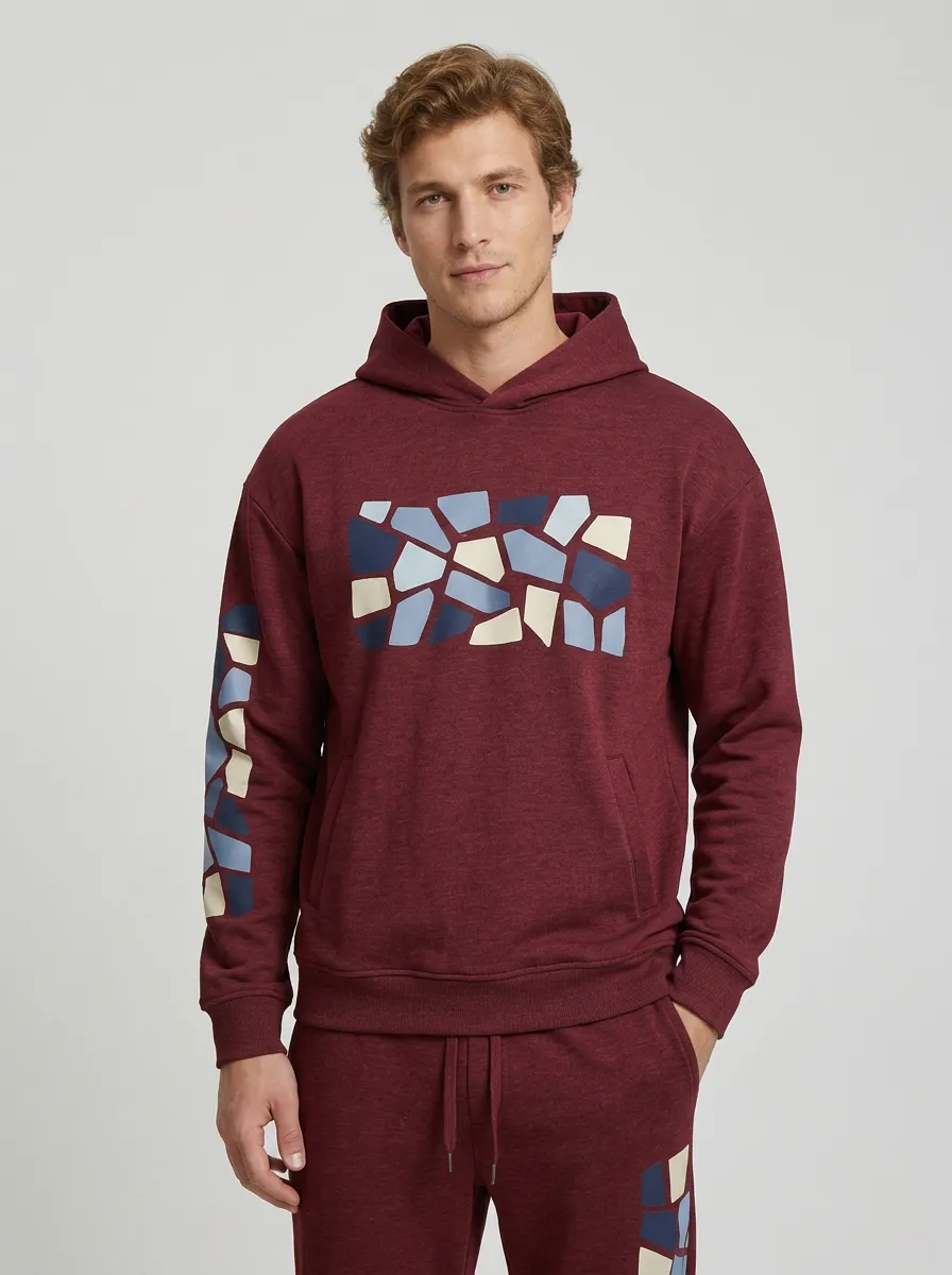 Men's Geometric Mosaic Pattern Printed Hoodie Jogger Set