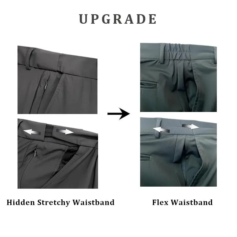 Men's No-Iron Stretch Dress Pants | Expandable Waist Flat Front Golf Pants for Business & Casual Wear