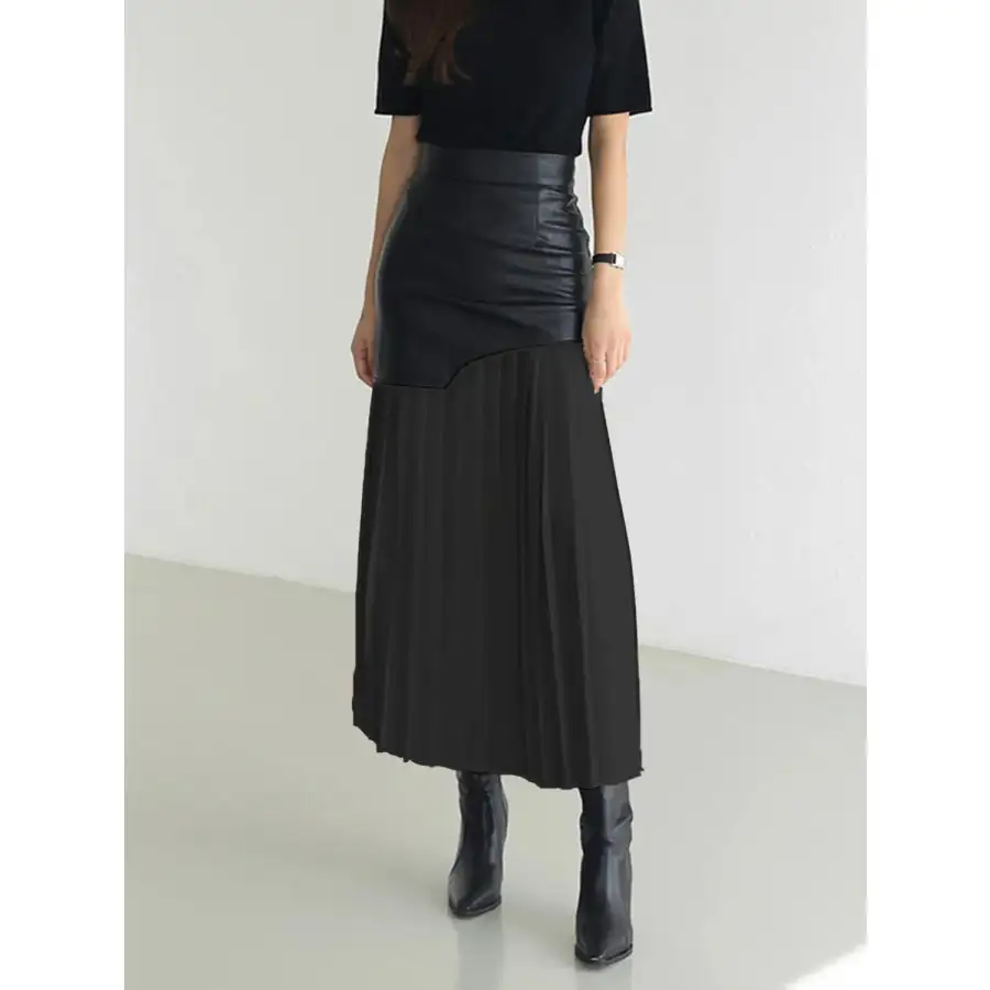 Patchwork Contrast Pleated Skirt