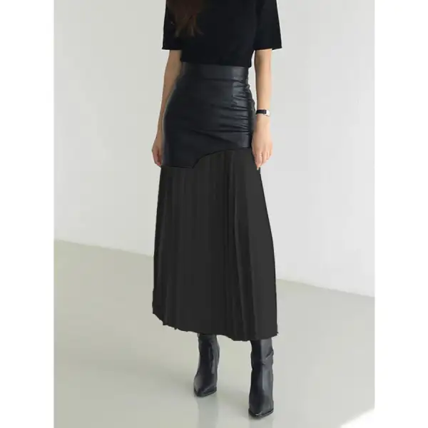 Patchwork Contrast Pleated Skirt