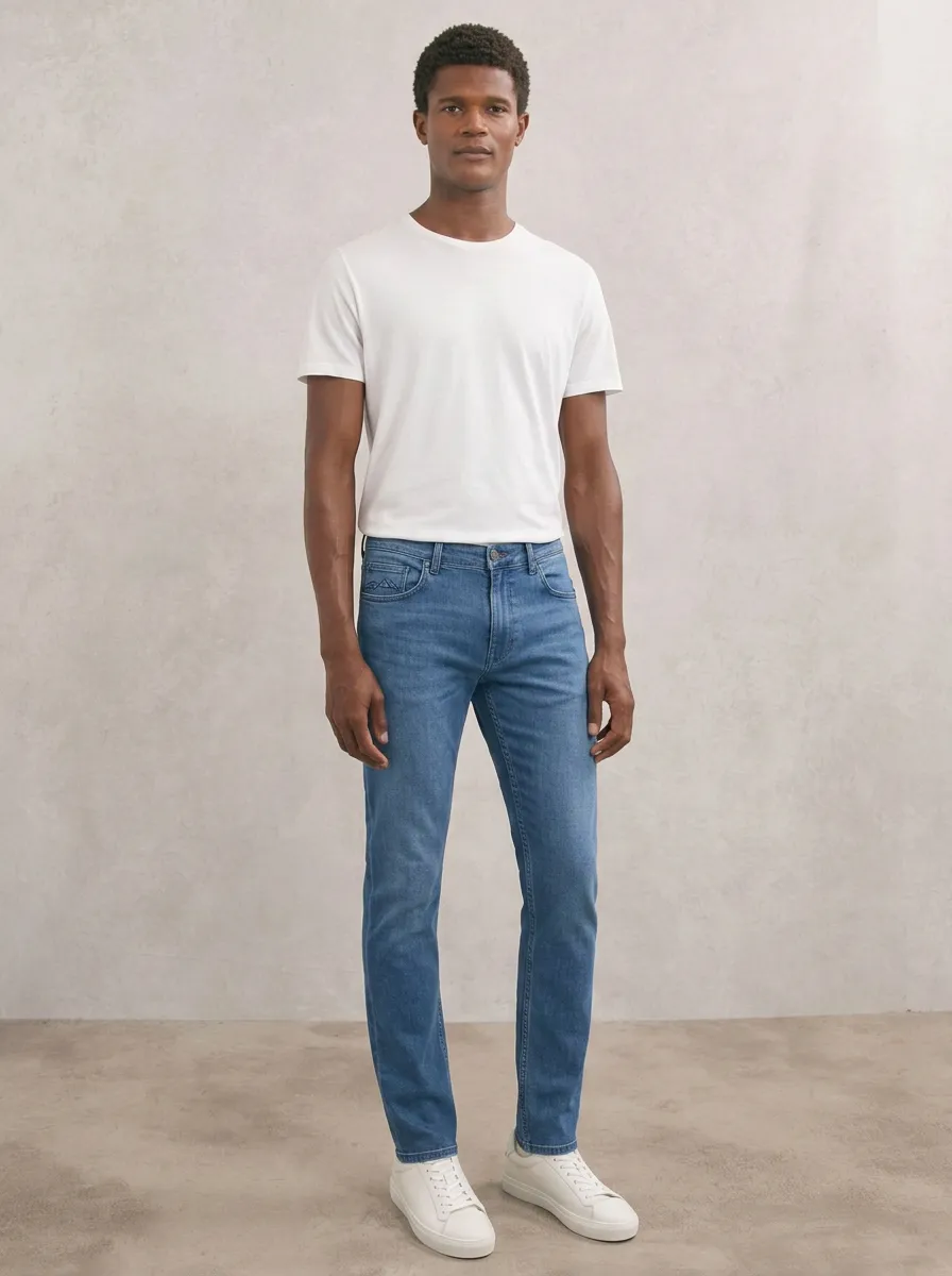 Men's Classic All Day Mountain Graphic Embroidered Stretch Denim Jeans
