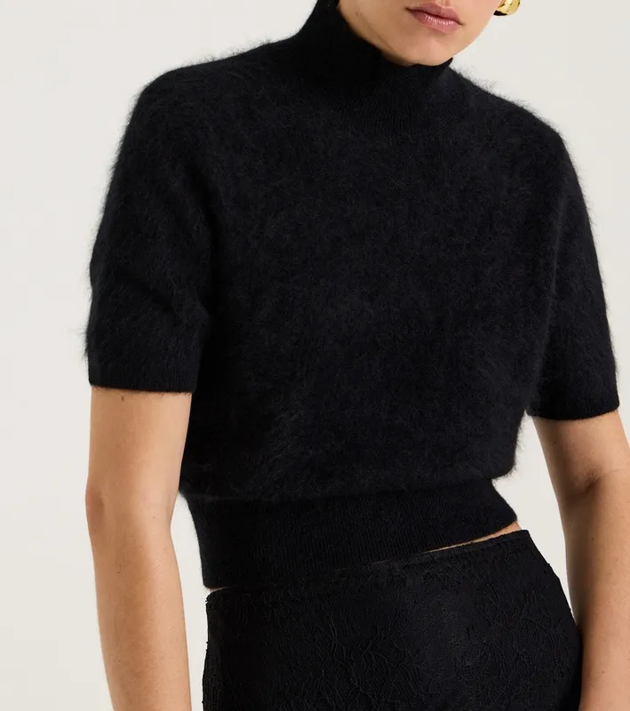Black Cropped Turtleneck Tee