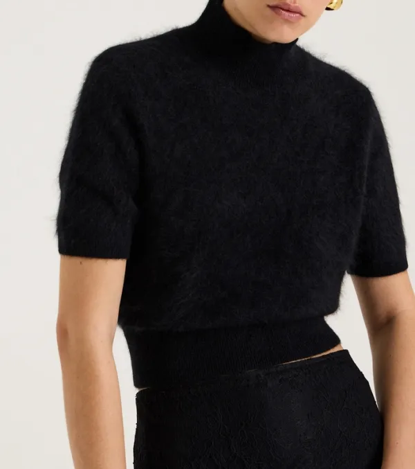 Black Cropped Turtleneck Tee