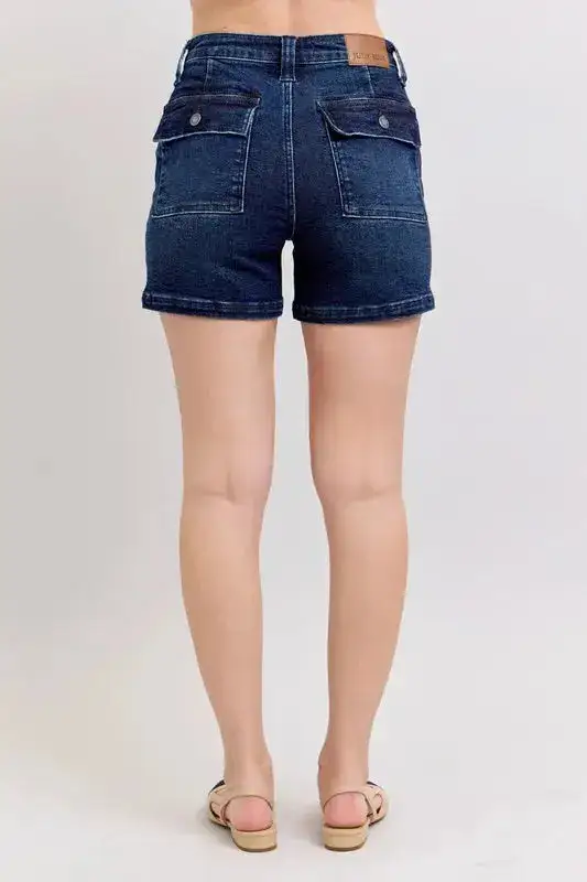 High-Rise Cotton Stretch Denim Shorts