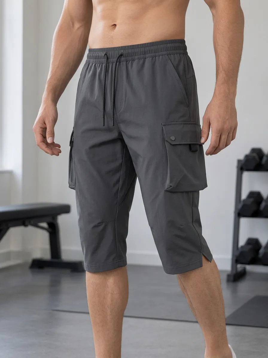 Men's Fitness Workout Grey Cargo Printed Shorts