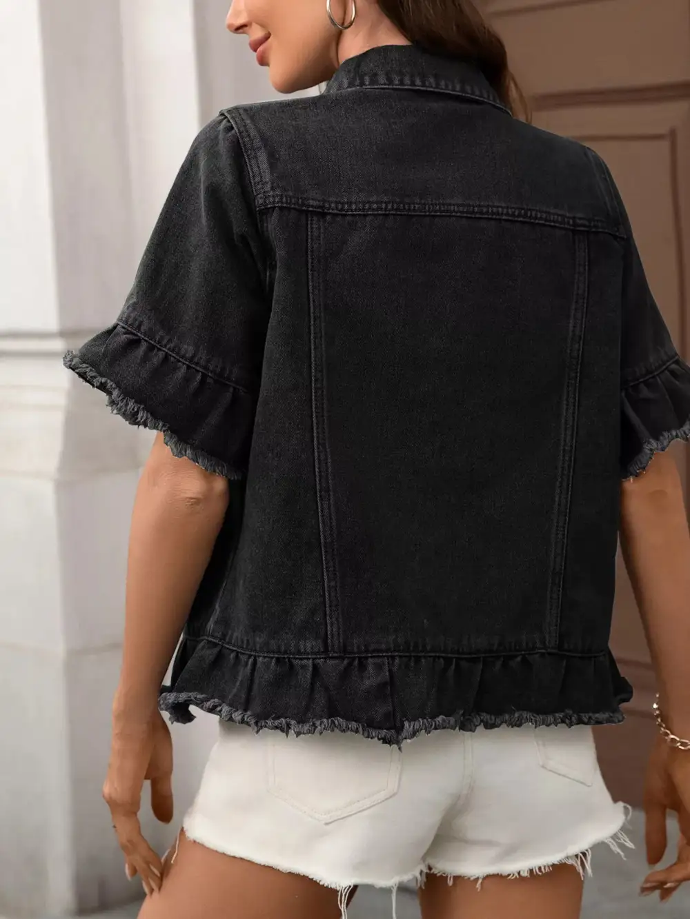 Raw Hem Button Up Jacket
