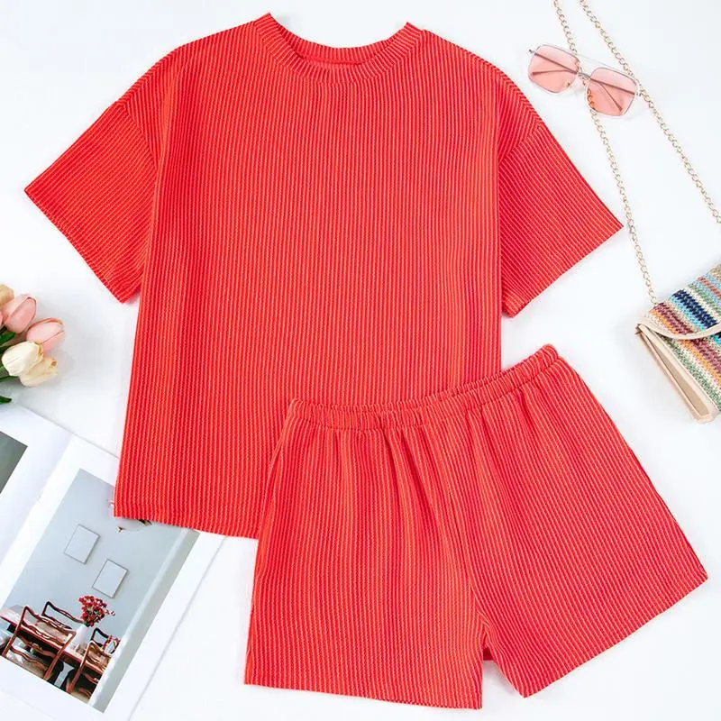 🔥Women's Summer Short-Sleeved Twisted Shirt And Shorts Set-🔥8-Sets- All Colors Included