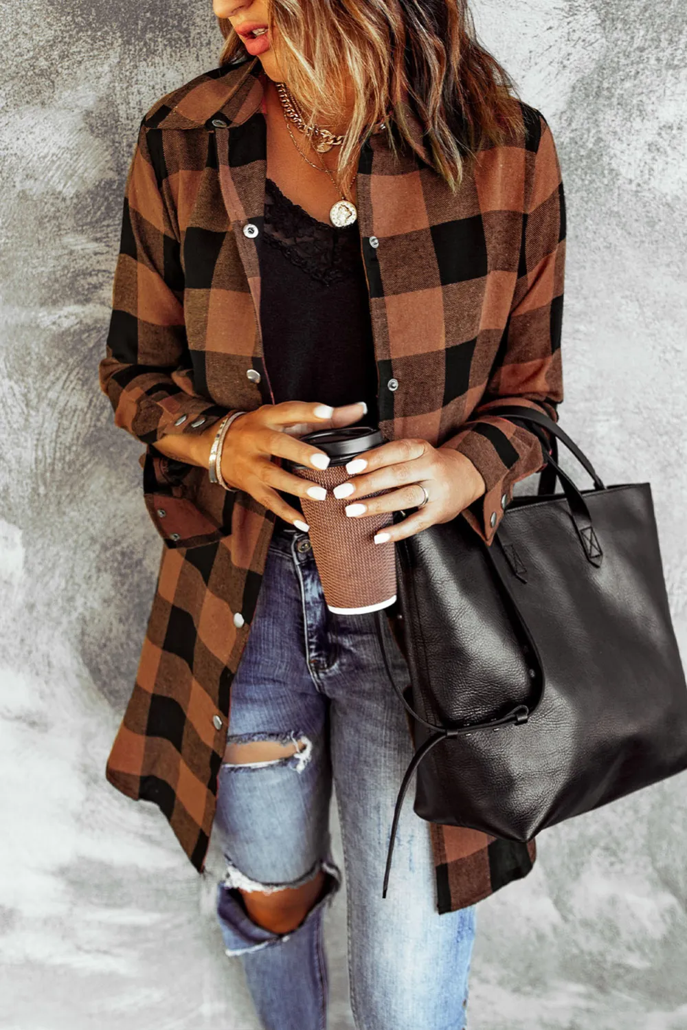 Plaid Color Block Patchwork Shirt Jacket