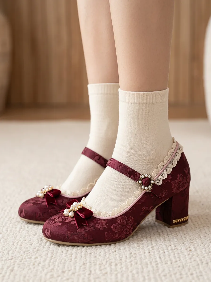Mary Jane Lace Pearl Women's Bavarian Occasion Heels