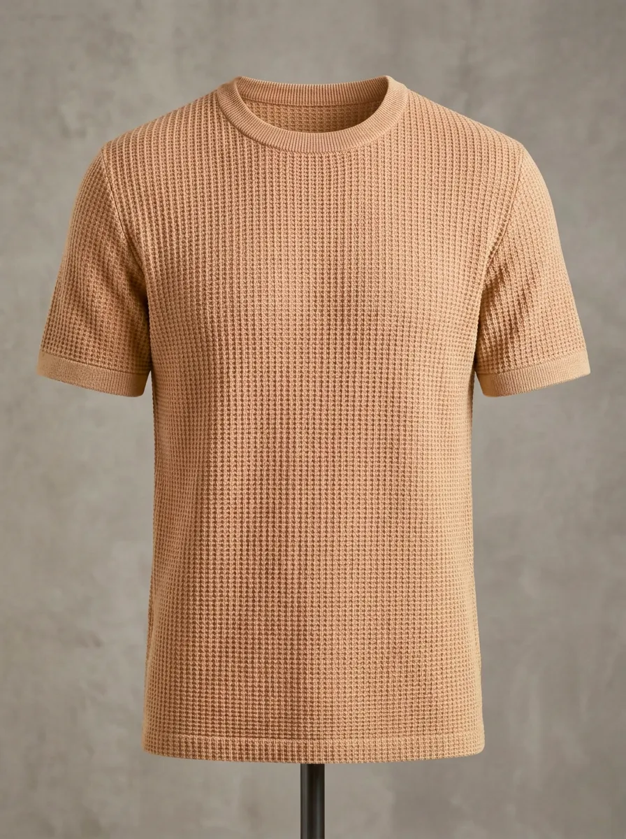 Refined Waffle-Knit Men's Knit Crew-Neck T-Shirt