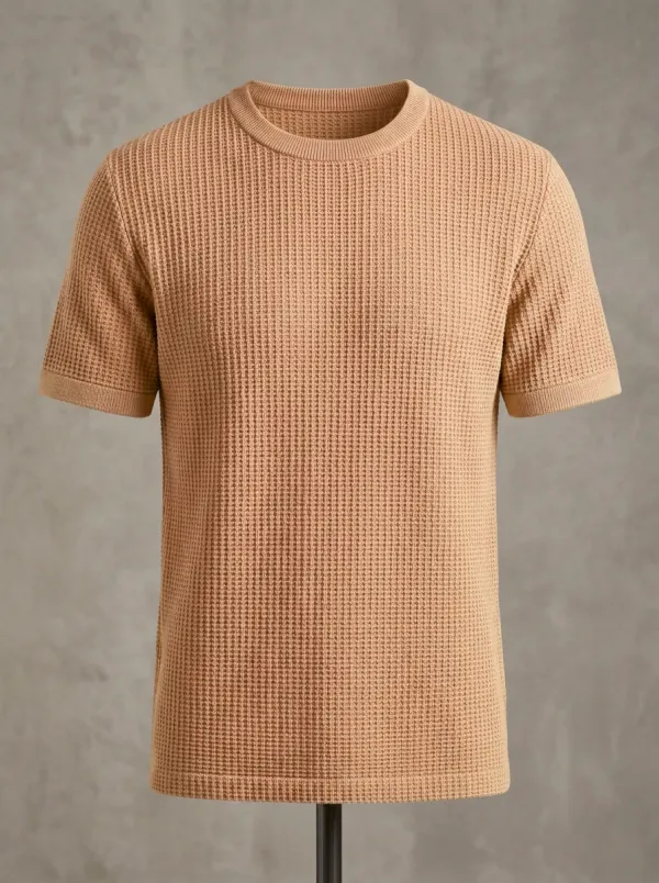 Refined Waffle-Knit Men's Knit Crew-Neck T-Shirt