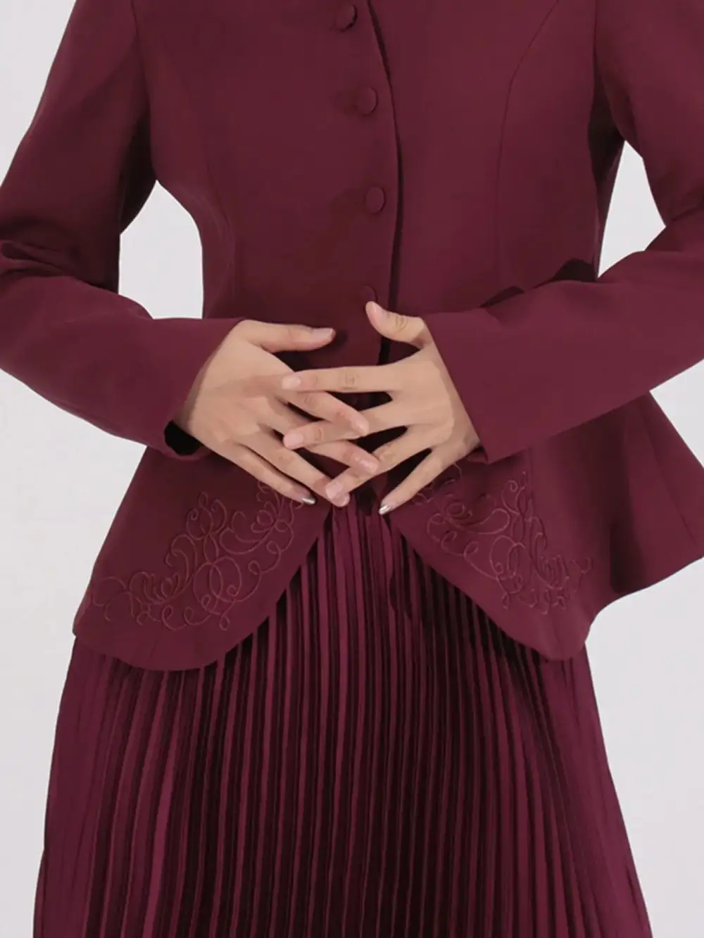 Neat Button Front Long Sleeve Coordinated Set