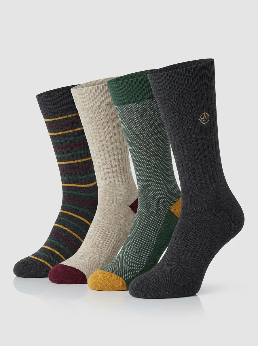 Comfort Striped Printed Silhouette Men's Four Pair Socks