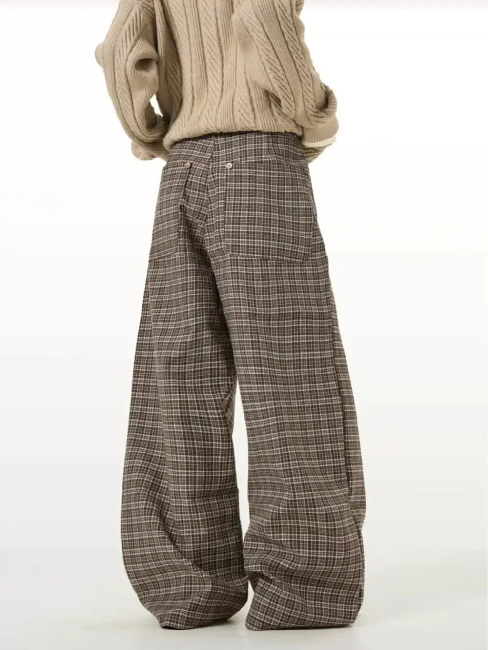 Men's Wide Leg Plaid Casual Pants