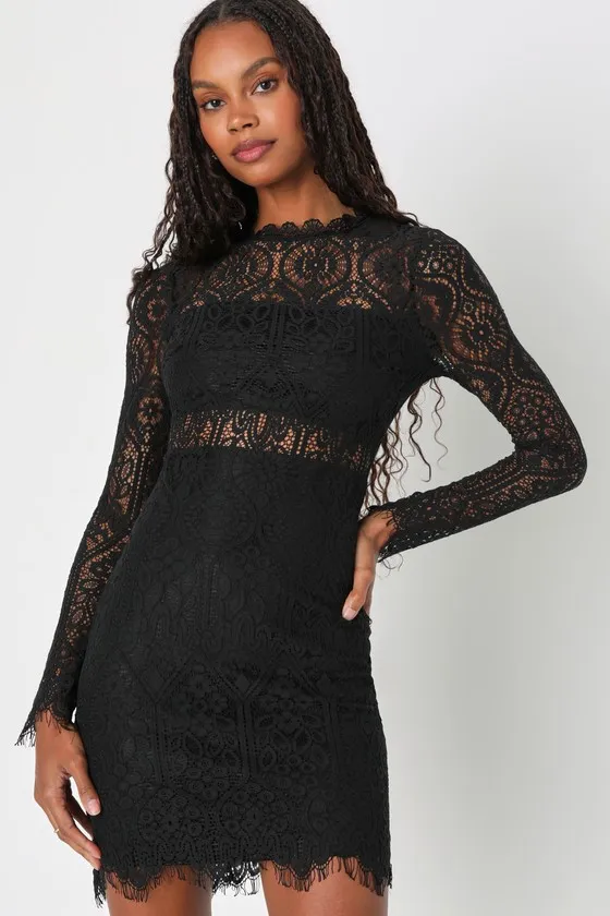 Appetite for Seduction Black Lace Long Sleeve Dress
