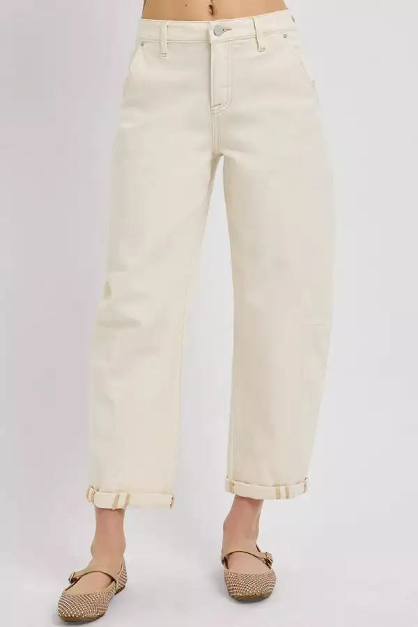 High Rise Cuffed Hem Relaxed Wide Leg Jeans