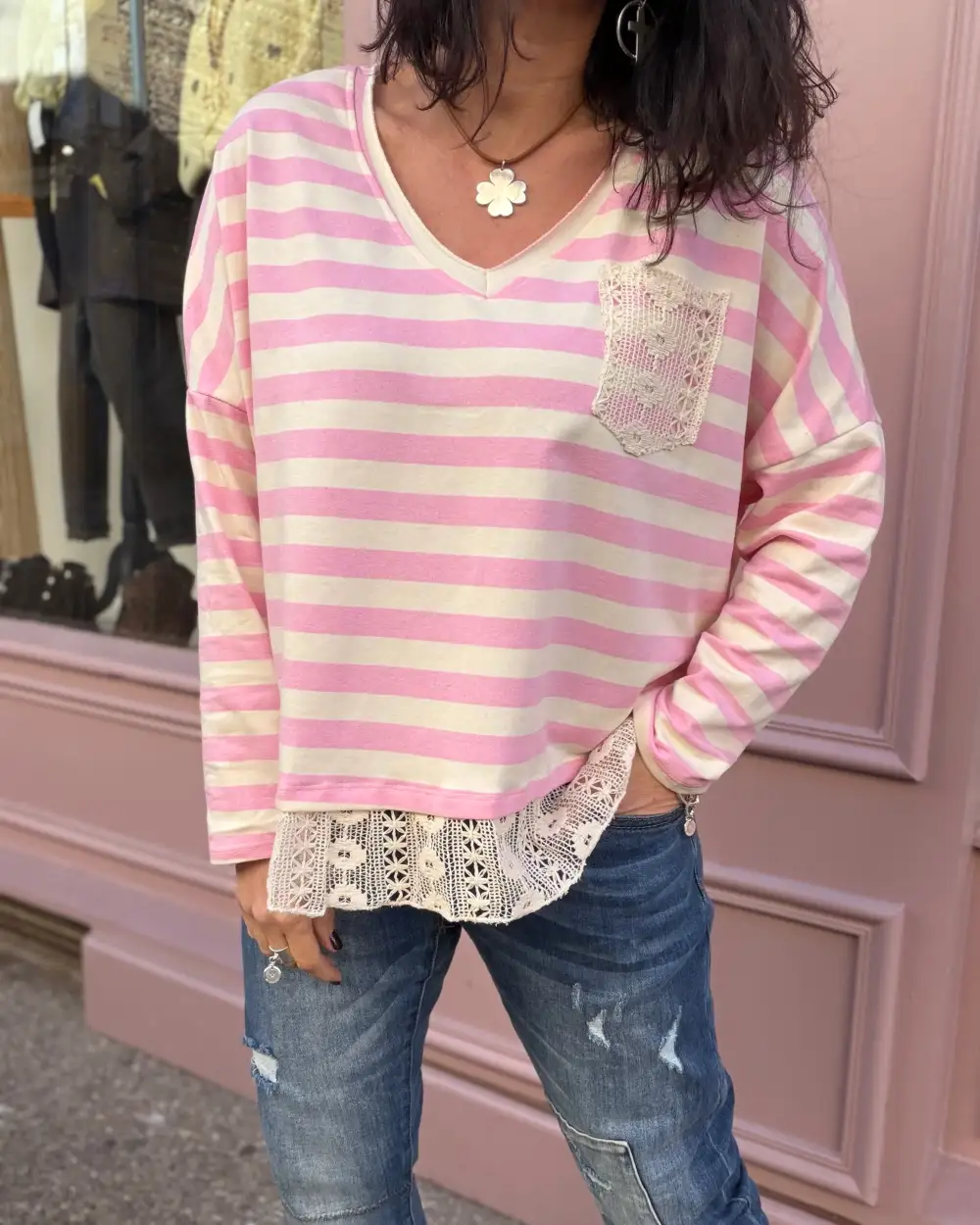 Classic Cotton Lace-Trim Blouse