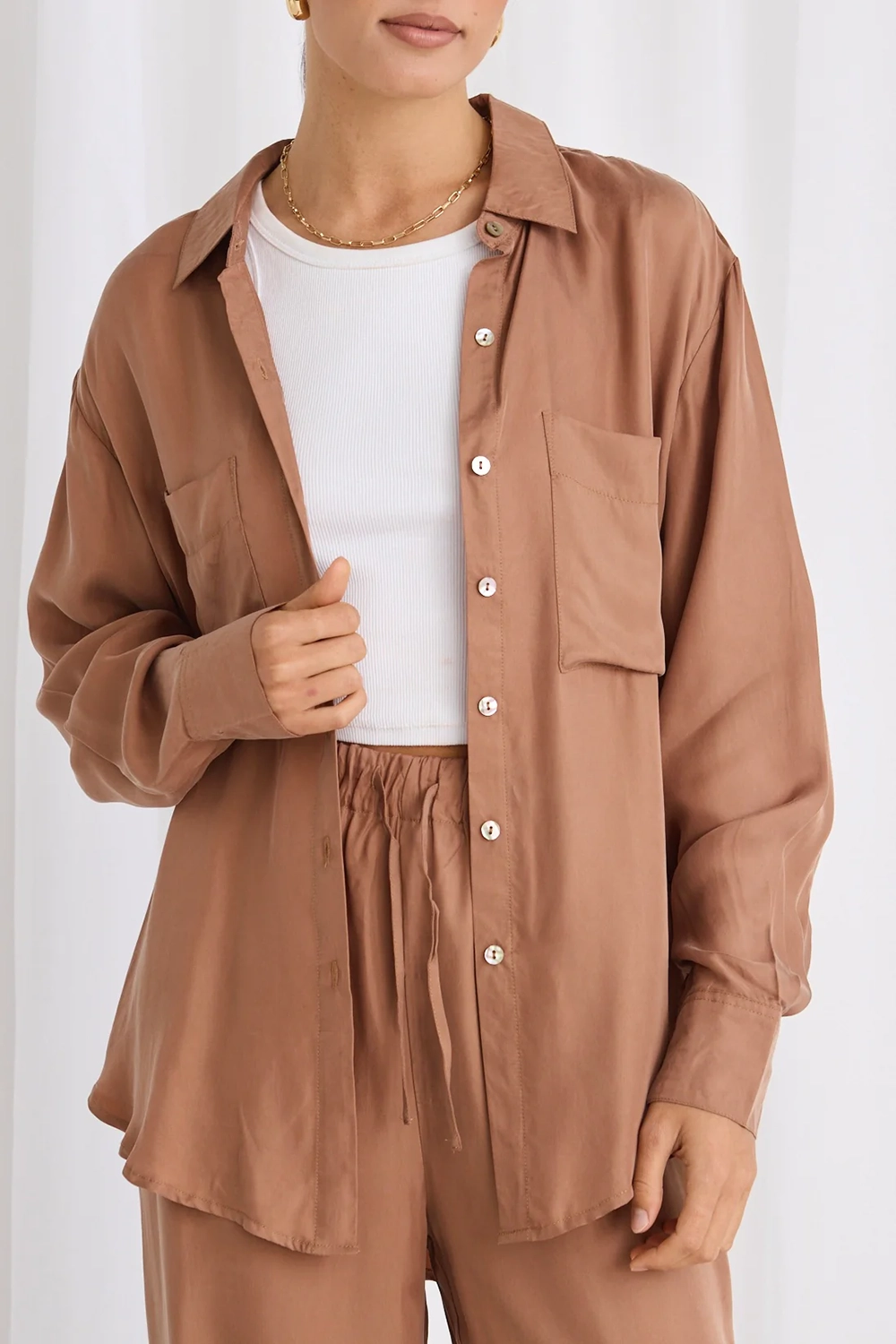 Brown Utility Style Oversized Shirt