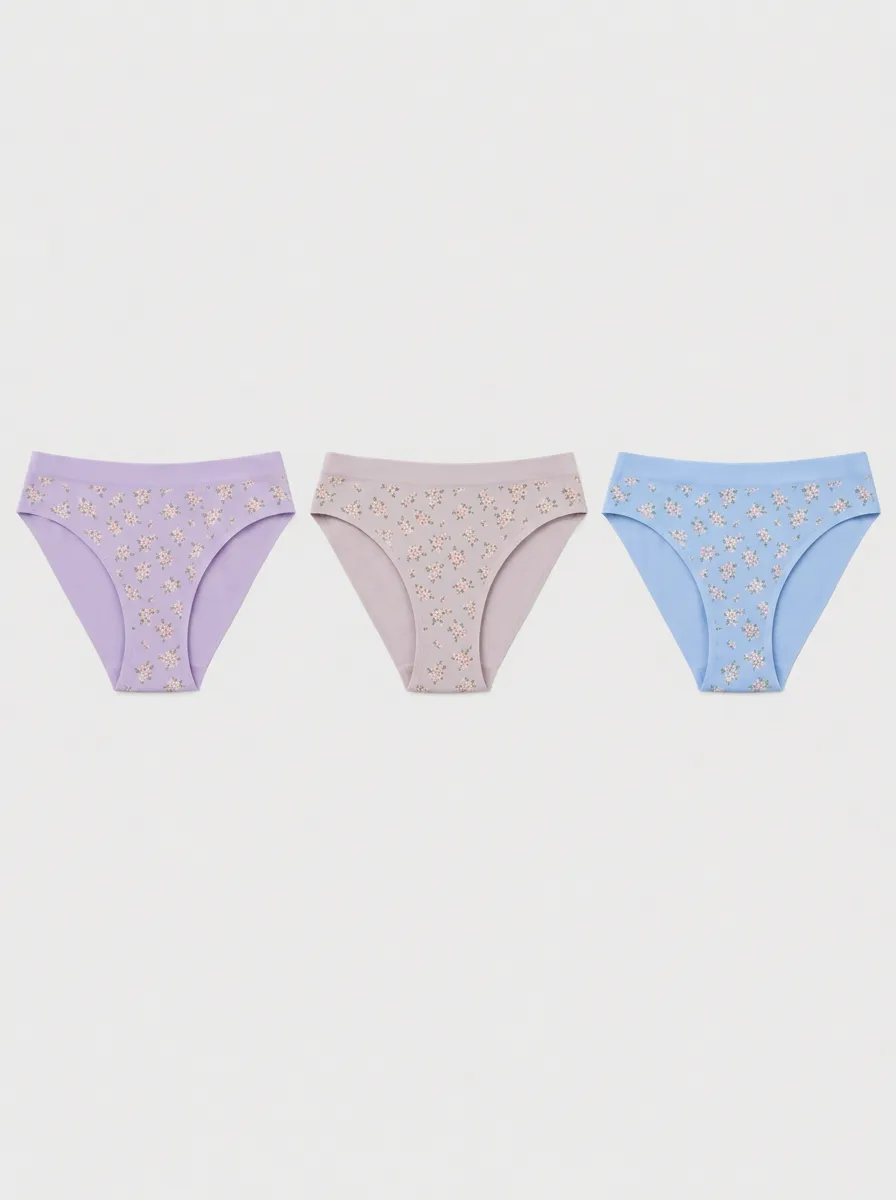 Women's Multicolor Floral Patterned Pastel Briefs 3-Pack