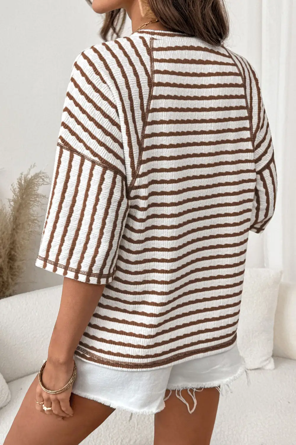 Striped Knit Half Sleeve Top
