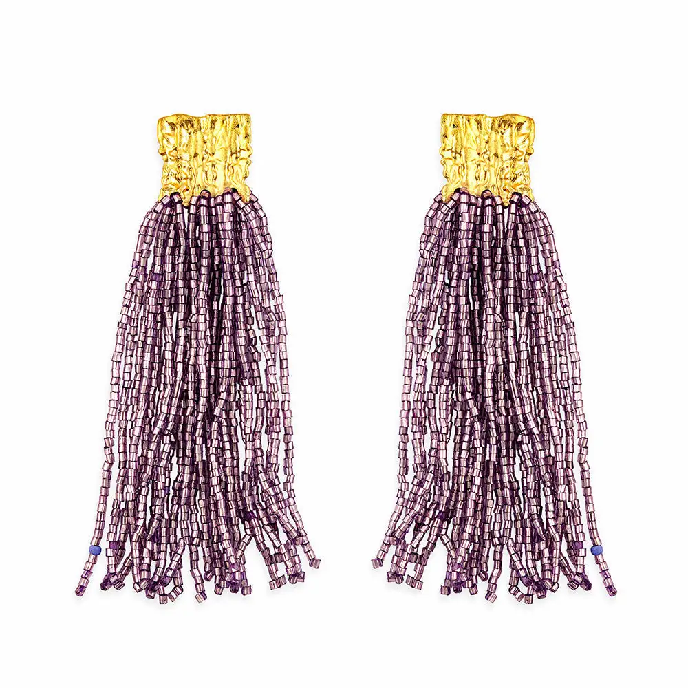Curved Framed Artful Heart Beaded Earrings