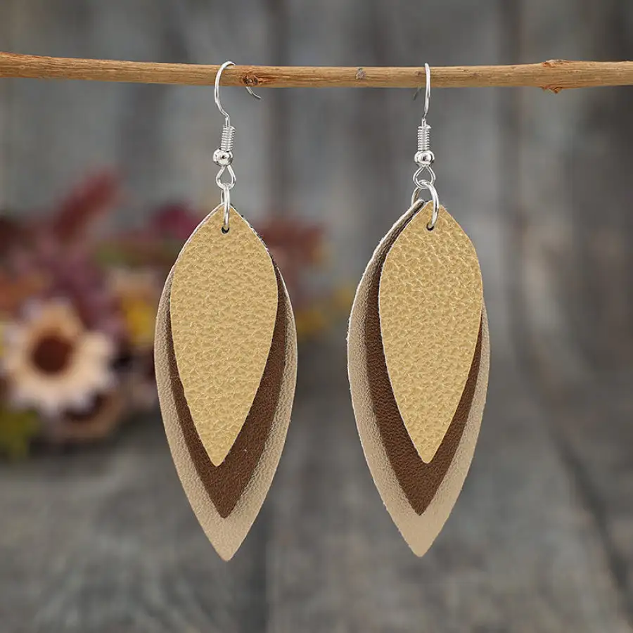 Pu Leather Leaf Shape Earrings