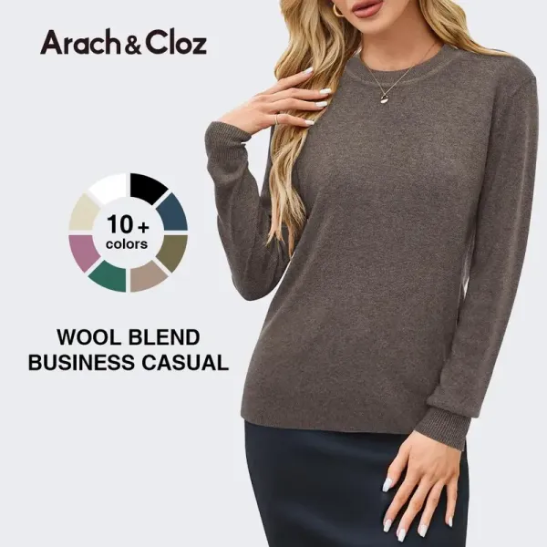 Women Spring Fashion Wool Blend Sweater 2025 Long Sleeve Crew Neck Business Casual Pullover Tops Trendy Outfits
