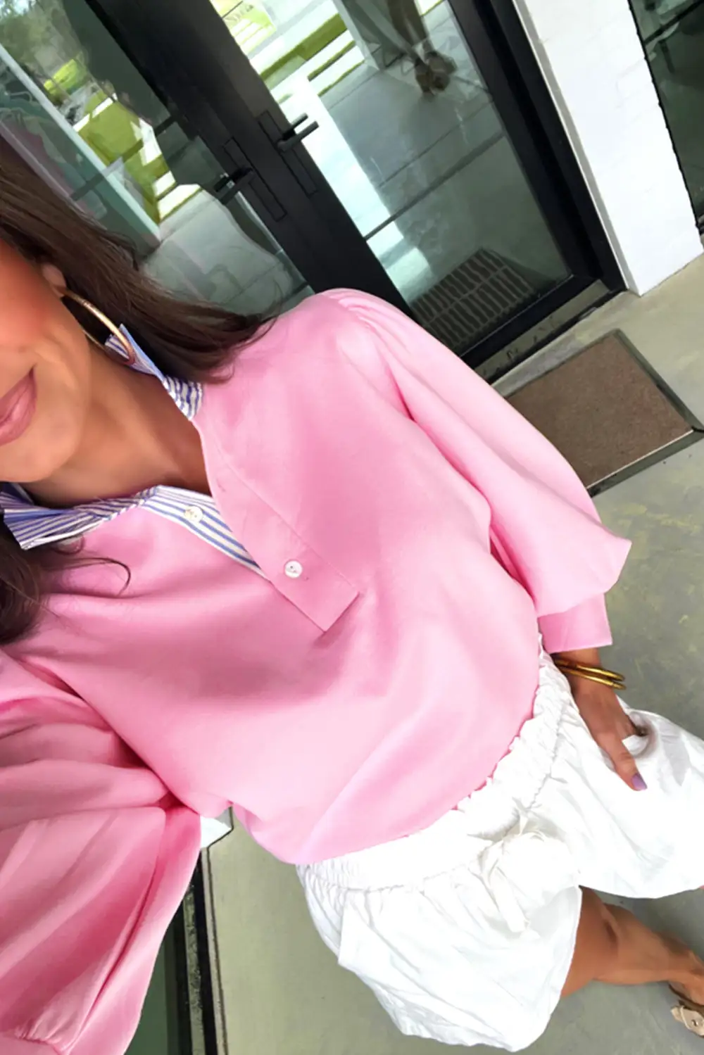Relaxed Striped Patchwork Button Detail Sweatshirt
