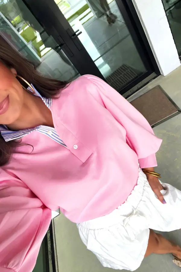 Relaxed Striped Patchwork Button Detail Sweatshirt