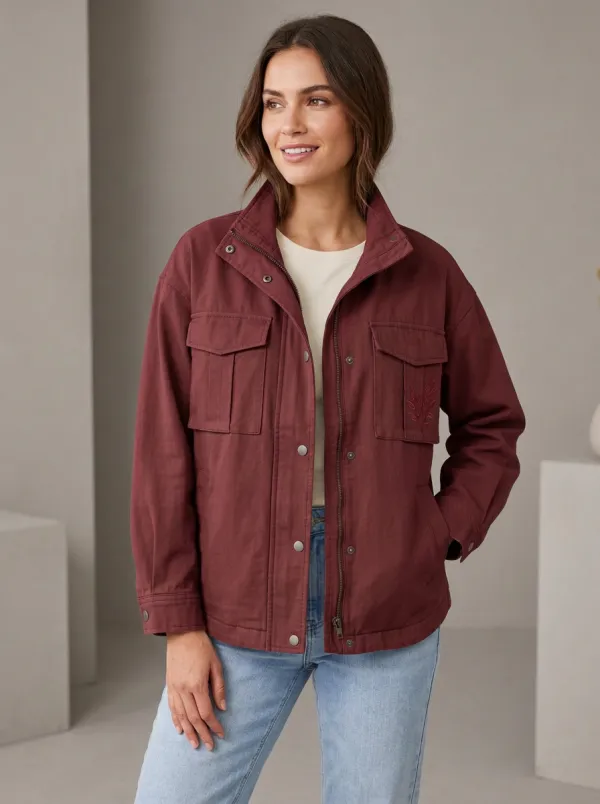 Women's Botanical Leaf Printed Utility Jacket