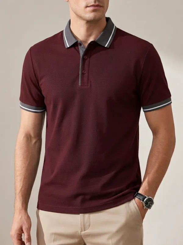 Men's Navy Blue Contrast Collar Tipped Sleeve Polo Shirt
