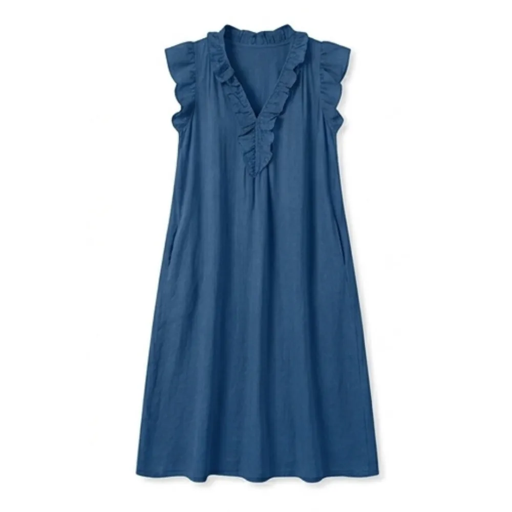 Ruffle Pocket V Midi Dress