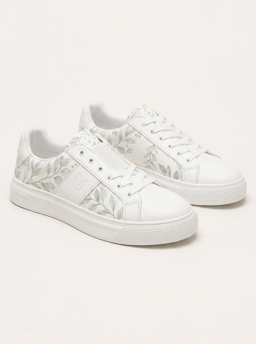 Men's Distinctive Botanical Nature Lover Leaves Patterned Everyday Skate Shoes