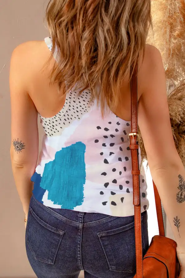 Mixed Abstract Print Racerback Tank Top