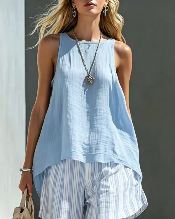 Flared Tank Top and Striped Shorts Set