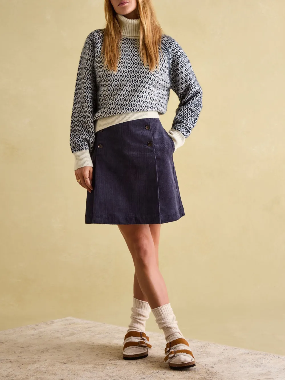 Cream/Red Patterned Jumper with Detachable Roll Neck
