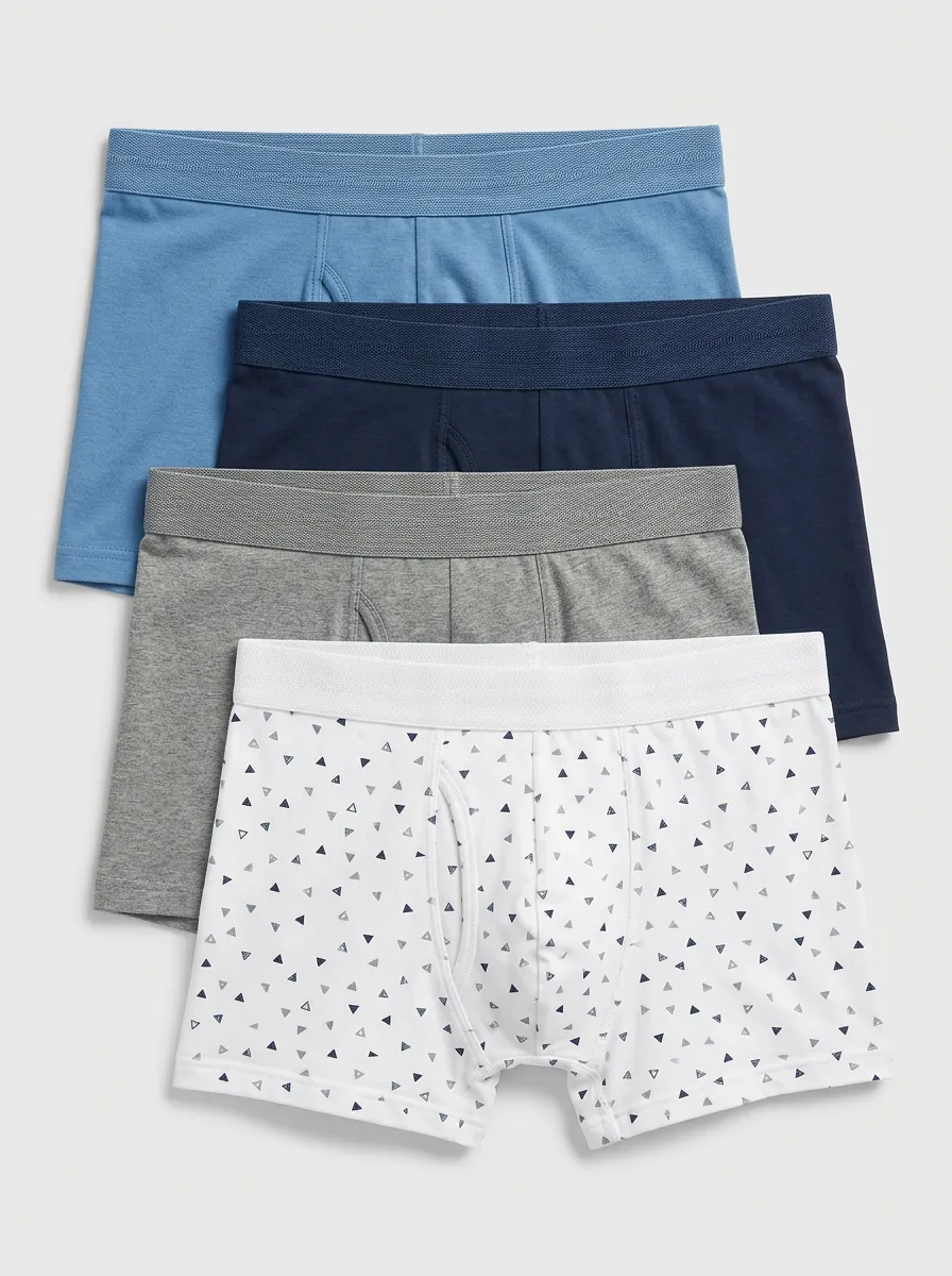 Men's Boxer Briefs Four-Pack with Breathable-Look Cotton Front Pouch Geometric