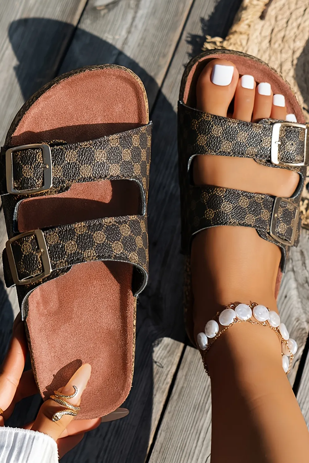 Geometric Cutout Buckle Flat Sandals